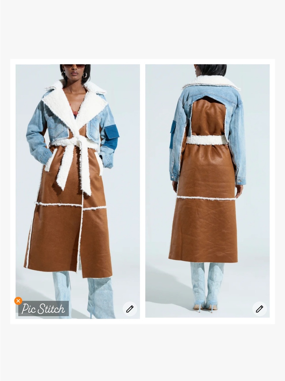 Azalea Wang Amina Shearling Trench Denim Crop Coat
